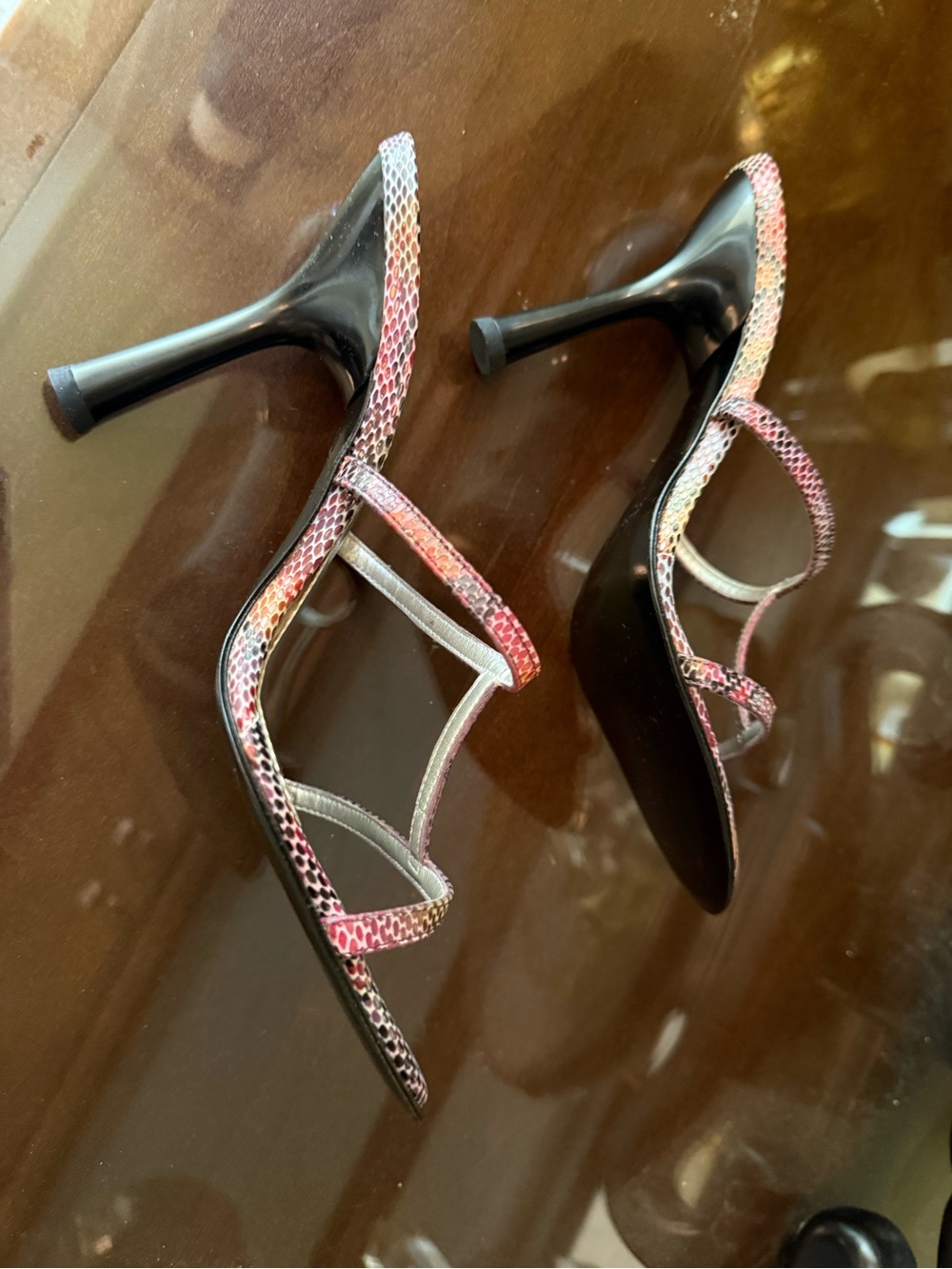 VTG bebe Women's Multi-Color Snakeskin-Print Leather Strappy Heels Size 7.5 NEW - Picture 14 of 16